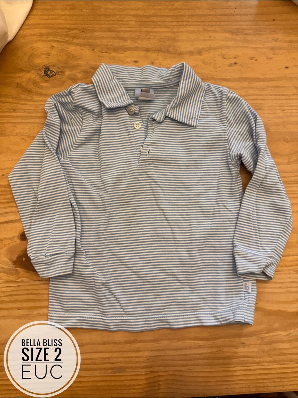bella bliss Light Blue & White Striped Long Sleeve Polo 2T